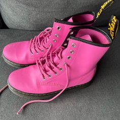 Newer Doc Martens Only Worn Once Us Size 7 Casual Pink Flat Heel Boots, Pink Casual Synthetic Boots, Pink Ankle-high Synthetic Boots, Pink Leather Boots For Spring, Pink Round Toe Boots, Pink Doc Martens, Dr Martens Shoes, Martens Shoes, Doc Martens