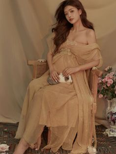 Mqtime Pure Pregnant Women's Photo Clothing New Aesthetic Fairy High Setting Champagne Gauze Pregnant Mother's Dress Retro Sweet Clothes Photography, Maternity Dresses Photography, Aesthetic Fairy, Pregnancy Clothes, Pregnant Wedding, New Aesthetic, Pregnant Mother, Wedding Party Dress, Maternity Maxi