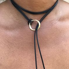 Black Choker Black Leather Choker Choker Necklace Circle - Etsy Choker Necklace Outfit, Necklace Tie, Wrap Choker Necklace, Jump Ring Jewelry, Lariat Style Necklace, Black Leather Choker, Necklace Outfit, Circle Jewelry, Choker Black