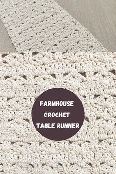 a crocheted table runner with the words farmhousee crochet on it