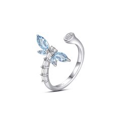 FANCIME "Crystal Dream" Dragonfly Open Sterling Silver Ring Main Blue Nature-inspired Ring For Gift, Symbolic Meanings, Funny Gifts For Friends, Dragonfly Charm, Favorite Animal, Garden Features, Blue Rings, White Ring, Cz Stone