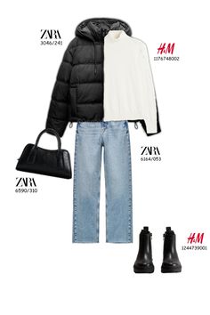 Stay cozy and trendy with this winter outfit featuring a sleek Zara puffer jacket and a soft H&M turtleneck sweater. Paired with Zara wide-leg jeans and H&M chunky boots, it's perfect for casual winter days. The black Zara handbag adds a chic touch, making this look both comfortable and stylish. Ideal for everyday winter fashion! #WinterOutfit #ZaraJacket #HMTurtleneck #WideLegJeans #ChunkyBoots #WinterStyle #CasualLook #CozyFashion Puffer Jacket Black Outfit, Wide Jeans Winter Outfit, Winter Puffer Outfits, Black Puffer Jacket Outfit Aesthetic, Zara Jacket Outfit, Zara Winter Outfit, Zara Winter Jacket, Zara Puffer Jacket