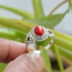 Red Coral Ring, Oxidized Ring, 925 Silver Rings, 7x9 mm Oval Coral Ring, Gemstone Jewelry, Women Rings, Coral Gemstone Ring, Oxidized RingDescriptionStone: Red CoralShape: OvalSize: 7x9 mmWeight:- 4.12 GramSKU: SE-483Geniune 925 Solid Silver Handmade Ring***Lowest Price Guaranteed*** Red Sterling Silver Oval Cabochon Ring, Oval Amethyst Ring, Red Coral Ring, Rings Oval, Oxidized Ring, Big Stone Ring, Bear Images, Gold Rings Simple, Coral Gemstone