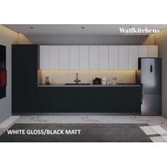 an image of a kitchen setting with white gloss / black matt