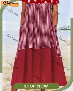 Women's Short Sleeve V Neck Red Graphic Printed Midi Dress Casual Red A-line Maxi Dress, Red Vacation Dress With Pockets, Red Vacation Dresses With Pockets, Red Shift Dress For Beach, Casual Red Maxi Dress With Pockets, Casual Red Dress With Pockets, Casual Red Dresses With Pockets, Spring Red Midi Dress With Pockets, Casual Red Maxi Dress With Short Sleeves