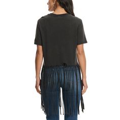 Rock & Roll Denim creates great t-shirts. Full of comfort and overflowing with style, this Rock & Roll Denim t-shirt is classic black       with a splash of color and a long fringe hem. Fringe Tshirt, Buckaroo Boots, Alligator Boots, Cowboy Boots Square Toe, Ostrich Boots, Boot Pulls, Roper Boots, Feather Hat, Denim T Shirt