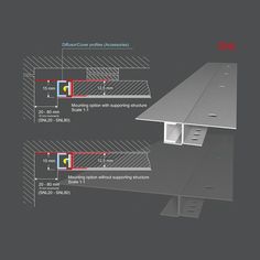 an image of some type of metal structure with different angles and measurements on the side