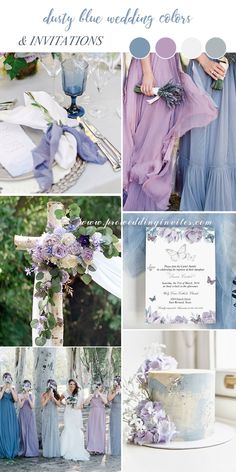 the wedding colors are blue, purple and lavender for this bride's color scheme