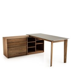 a desk with two drawers and a shelf