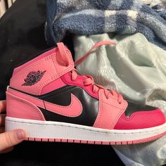 Black/White/Pink Size 5.5y Big Kids' Shoes Air Jordan 1 Mid Se, Shoes Air, Kids Jordans, Air Jordan 1 Mid, Black White Pink, Jordan 1 Mid, Air Jordan 1, Jordan Shoes, Jordan 1