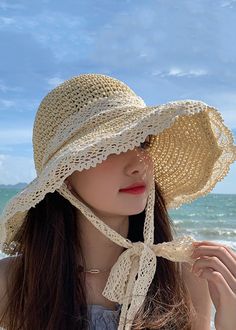 Stylish Beige Hollow Out Lace Straw Woven Floppy Sun HatMade of fine Lace Hollow Out Straw Woven.Hat Circumference: 58cm/22.62". Matches easily with daily hairstyle, dresses & Shirts Floppy Sun Hat, Woven Hat, Open Blouse, Floppy Sun Hats, Daily Hairstyles, Blue V, Spring Tops, Lantern Sleeves, Hat Making