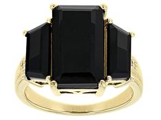 7.00ct rectangular octagonal and 2.72ctw tapered baguette black spinel with .02ctw round white diamond accent, 18k yellow gold over sterling silver ring. Measures approximately .74"L x .57"W. Not sizeable. Finished under gallery. Fine Jewelry With Black Gemstone Accents, Luxury Square Cut Jewelry With Accent Stones, Fine Jewelry With Rectangular Gemstone Accents, Elegant Jewelry With Rectangular Gemstone Accents, Fine Jewelry With Gemstone Accents Rectangular Shape, Elegant Rectangular Gemstone Accented Jewelry, Art Deco Yellow Gold Jewelry With Gemstone Accents, Formal Black Jewelry With Gemstone Accents, Yellow Gold Jewelry With Gemstone Accents In Baguette Cut