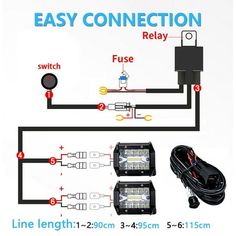 the wiring diagram for an easy connection with two lights on each side and one light on the