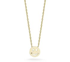 Add a touch of joy to your ensemble with the Italian Gold flat smiley face necklace. This charming piece features a dainty flat smiley face pendant on an elegant oval link chain, making it a delightful addition to any jewelry collection. From Italian Gold. Minimalist Jewelry With Smiley Face, Minimalist Smiley Face Round Jewelry, Smiley Face Necklace, Face Pendant, Face Necklace, Chain Making, Gold Flats, Smiley Face, Link Chain