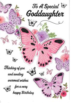 a birthday card with pink butterflies and flowers on the front, says to a very special sister