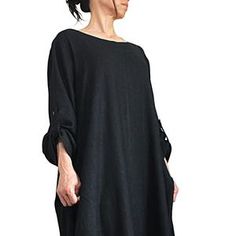 Soft Hemp Loose Long Caftan Dress DNN-090-01 | Etsy Black Casual Tunic For Spring, Casual Black Tunic For Spring, Casual Long Sleeve Dress With Unlined Sleeves, Black Relaxed Fit Tunic For Spring, Black Relaxed Fit Tunic Dress, Casual Dresses With Relaxed Fit And Unlined Sleeves, Black Long Sleeve Tunic For Spring, Black Long Sleeve Spring Tunic, Fitted Black Casual Tunic