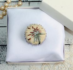 "Embroidered brooch Dandelion pin Cottagecore pins This cute textile brooch is hand-embroidered with silk threads and beads. A delicate dandelion flower is so suitable for the style of a rural house. An embroidered pin can be a cute little surprise and a gift for any occasion. The size of the brooch is about 3 cm (1.2 \"). If you want a different flower or pattern, please tell me. It takes me 7-10 days to embroider. I will do this and send a photo of the finished embroidery. This embroidery will not be an exact copy and may differ from the original." Cream Flower Brooch As A Gift, Cream Flower Brooch For Gift, Textile Brooch, Embroidered Brooch, Rural House, Dandelion Flower, Butterfly Bracelet, Orange And Turquoise, Different Flowers