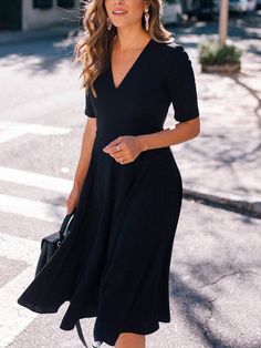 Perfect Spring Outfit, Vestidos Retro, Black Short Dress, Half Sleeve Dresses, Vestidos Vintage, Midi Short Sleeve Dress, Linnet, Formal Dresses For Women, Black Women Fashion