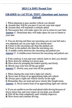 2023 CA DMV Permit Test GRADED A+ (ACTUAL TEST ) Questions and Answers (Solved) Permit Study Tips, Car Permit, Winter Arch