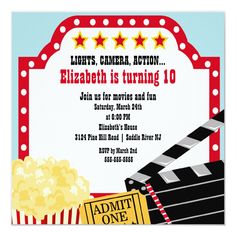 a movie ticket birthday party with popcorn