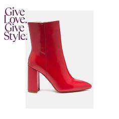 in stock Winter Red Pointed Toe Heels, Red Round Toe Heels For Fall, Trendy Ankle-high Heels With Red Sole, Red Pointed Toe Heels For Fall, Red Almond Toe Heels With Stacked Heel, Red Ankle Boot Heels For Fall, Chic Red Boots For Fall, Trendy Pointed Toe Boots With Red Sole, Red Stacked Heel Ankle-high Heels