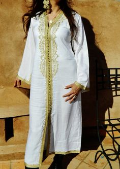 White with Gold Caftan Kaftan Lella beautiful | Etsy Maternity Gifts, White Kaftan, Moroccan Kaftan, Moroccan Caftan, Bride Gowns, Pregnancy Maxi Dress, Caftan Dress, Boxing Day, Kaftan Dress