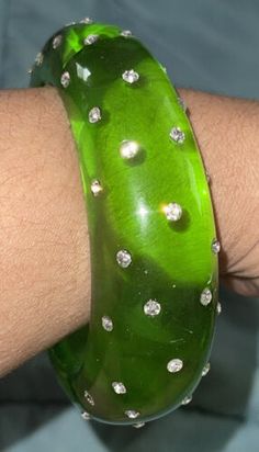 Vintage Dereon Bangle Rare Green Lucite Clear Crystal Thick Bold Statement Look | eBay Clear Crystal Bracelet, Acrylic Bracelet, Vintage Jewlery, To My Mom, Retro Costume, Chunky Jewelry, Vintage Lucite, Crystal Bracelet, Monster Cookies