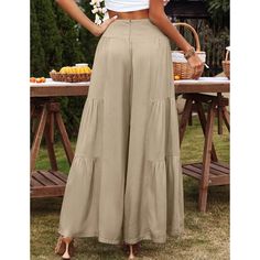 Khaki High Waist Cotton Loose Casual Pants High Waist Solid Khaki Pants, High Waist Solid Color Khaki Pants, Khaki Full-length Cargo Pants For Summer, Spring Khaki Wide Leg Full-length Pants, High Waist Khaki Wide Leg Pants, Khaki Full-length Parachute Pants For Summer, Khaki Trousers For Spring, Khaki Wide Leg Parachute Pants For Summer, Summer Khaki Wide Leg Parachute Pants