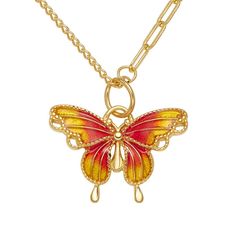 ✦ This butterfly pendant necklace showcases a beautiful gradient of orange and blue, accented with a curb and paperclip half necklace. Its garden romance feel evokes a sense of enchantment and makes for a lovely gift for sisters, BFFs, or girlfriends. The stunning gradient enamel color is reminiscent of fairy tales from our childhood, radiating a pastel charm. Made with high-quality sterling silver, this necklace is a must-have for any butterfly lover. ----------- DETAILS ----------- - Color: Orange/ Blue - Chain Length: 50cm - Pendant Width* Height: 1.9cm*1.35cm - Materials: 925 Sterling Silver, Faux Pearl, Gold Plating, Enamel - SKU: XL8 Half Necklace, Gradient Butterfly, Beautiful Gradient, Butterfly Pendant Necklace, Butterfly Charm, Butterfly Pendant, Jewellery Making, Sister Gifts, French Style