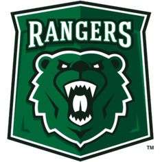 the rangers logo is shown in this green and white color scheme with an angry bear's head