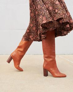 Loeffler Randall | Goldy Tall Boot Cognac | Tall Boots | Shoes Tall Brown Boots, Tall Boot, Kinds Of Shoes, Gingham Print, Flowy Dress, Boots Outfit, Tall Boots, Sporty Style, Brown Boots