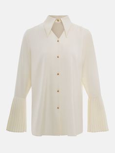 Loose blouse with pleated cuffs :: LICHI - Online fashion store Pleated Sleeves, Online Fashion Store, Work Shirt, Loose Blouse, Online Fashion Stores, Work Shirts, Straight Cut, Online Fashion, Polyester Material