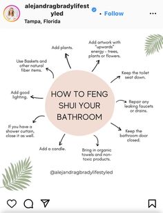 the info sheet for how to feng shui's bathroom, with text overlay