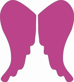 two pink silhouettes facing each other with their faces in the shape of hearts on white background