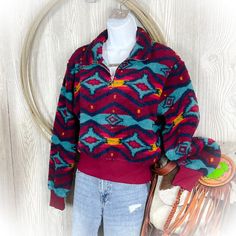 Aztec Sherpa Quarter Zip Sweater | Punchy Cactus | Boutique | Fall Sweater | Aztec | Aztec Sherpa | Aztec Sweater | Half Zip | Western Sweater | Western | Rodeo | NFR | Punchy | Winter Bottoms, Christmas Party Outfit, Winter Boho