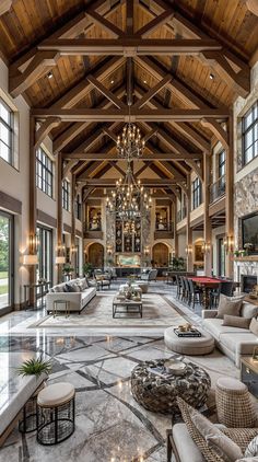 Barn Style House Ideas Mansion Garage Luxury, Luxury Farmhouse Interior, Barn Designs Ideas, Party Barn Interior, Luxury Barndominium, Barn Interior Ideas, Ranch Inspiration, Breakfast Table Ideas, Barn Dominium Houses