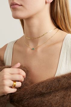 Loren Stewart's 'Valentino' necklace is minimally designed which makes it perfect for stacking with similar styles. Handmade from polished 10-karat gold, it's centered with a vibrant rectangular agate pendant. Luxury Delicate Chain Necklaces For Layering, Elegant 14k Gold Emerald Necklace With Delicate Chain, Luxury Yellow Gold Necklaces For Layering, Modern 14k Gold Jewelry For Layering, Minimalist Gold Emerald Necklace In Sterling Silver, Gold Emerald Necklace For Formal Occasions, Gold Emerald Necklace For Formal Events, Minimalist Emerald Necklace In Yellow Gold, Minimalist Emerald Necklace With Delicate Chain