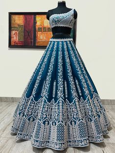 Blue Lengha, Cording Embroidery, Skirt Lehenga, Outfit Indian, White Lehenga, Lehenga Fabric, Indian Outfits Lehenga, Wedding Lehenga Designs, Lehenga Designs Simple