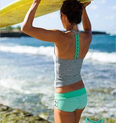 Athleta Swim top and Bottom grey and green. Thanks Pinterest, you're right! I do like this! Sup Yoga, Grey And Green, Couple Goal, Trendy Swimwear, Video Art