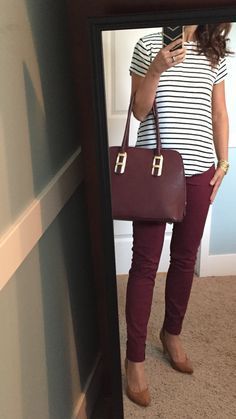 Energy Water, Burgundy Purse, Mode Casual, Stripe Top