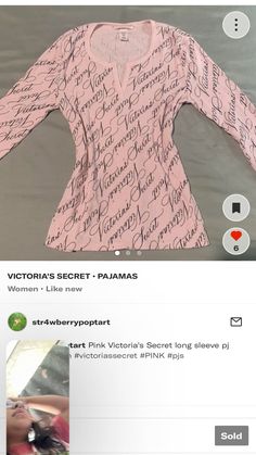 a pink shirt with writing on it and an instagramt for victoria's secret