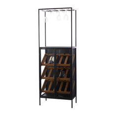 the wine rack is made from metal and wood