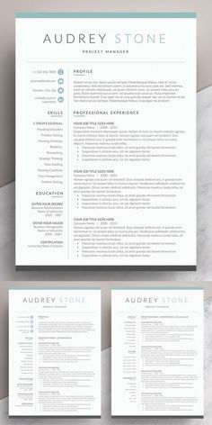 two page resume template with blue accents on the front and back, one is for a professional