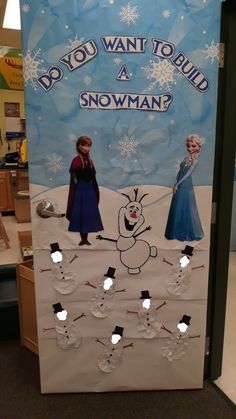 a frozen princess door decorated with snowflakes and an image of two people on it