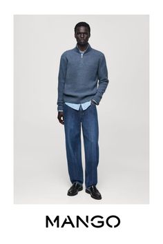 Take advantage of the best discount of the year with Black Friday, Regular fit, Medium knit, Recycled materials, Long sleeve, Perkins neck with zipper, Cable knit finish, The model is 6'1" and is wearing a size M, The blue and white models are online exclusives Mango Man, Blue China, Knitted Sweater, Recycled Materials, Cable Knit, Sweaters & Cardigans, Black Friday, The Year, Knitted Sweaters