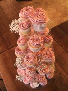 cupcakes are stacked on top of each other