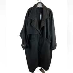 Armpit To Armpit Laying Flat 33” Length From Top Of Shoulder To Bottom Of Coat 43” Polyester H1 Black Oversized Long Sleeve Pea Coat, Oversized Black Outerwear For Work, Oversized Black Coat, Oversized Coat, Cotton Ball, Black Coat, Jackets & Coats, Jackets For Women, Wool