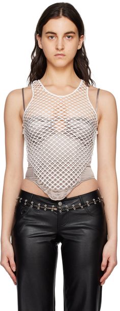 Deadstock polyester mesh tank top. · Crewneck · Raw edge at curved hem Supplier color: Creme Dish Art, Mesh Tank Top, White Shop, Online Shopping Clothes, Raw Edge, Apparel Accessories, Women Wear, Tank Top, Mesh