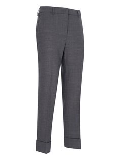 Incotex wool straight trousers, grey, high-waisted, belt loops, hook and zip fastening, two side pockets, two welt button pockets at back, turn-up detail on hem, straight leg. Composition: 97% Virgin Wool, 3% Elastane Gray Office Pants With Belt Loops, Elegant Gray Bottoms With Straight Hem, Gray Dress Pants With Belt Loops For Work, Gray Flat Front Pants For Work, Gray Flat Front Bottoms For Work, Versace Leather Jacket, Rubber Birkenstock, Fendi Shirt, Expensive Handbags