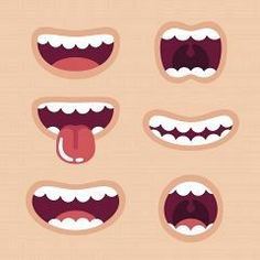 an image of different mouths with teeth and tongues in flat style on beige background